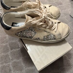 Golden Goose neural color suede and Silver Glitter Sneakers